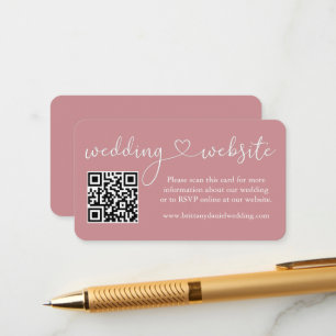 Carte D'accompagnement Calligraphy Heart Mariage Website QR Dusty Rose