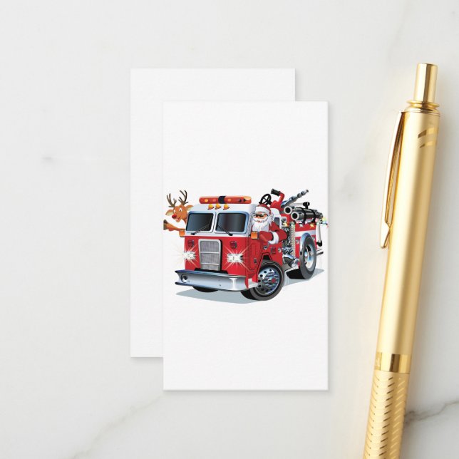 Carte D'accompagnement Camion de feu de Noël de dessin animé (Devant/Arrière en situation)