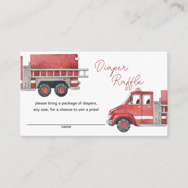Carte D'accompagnement Camion Pompier Baby shower Déchets Raffle (Devant)