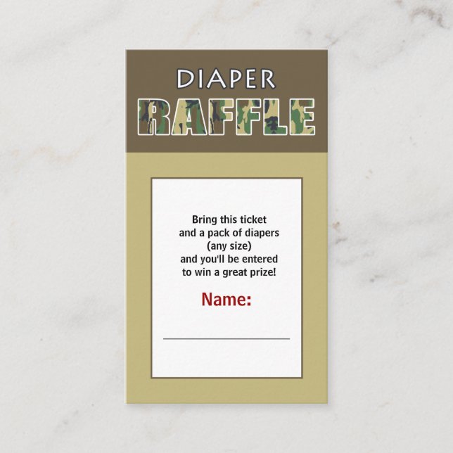 Carte D'accompagnement Camouflage / Camo Thème Diaper Raffle Ticket (Devant)
