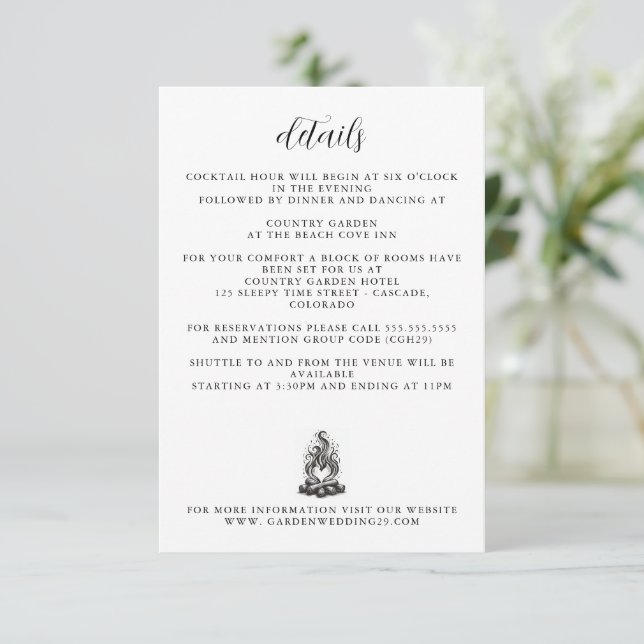Carte D'accompagnement Campfire Love Wedding Details (Debout devant)