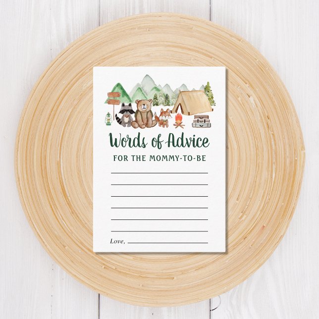 Carte D'accompagnement Camping Woodland Animaux Conseil Baby shower (Créateur téléchargé)