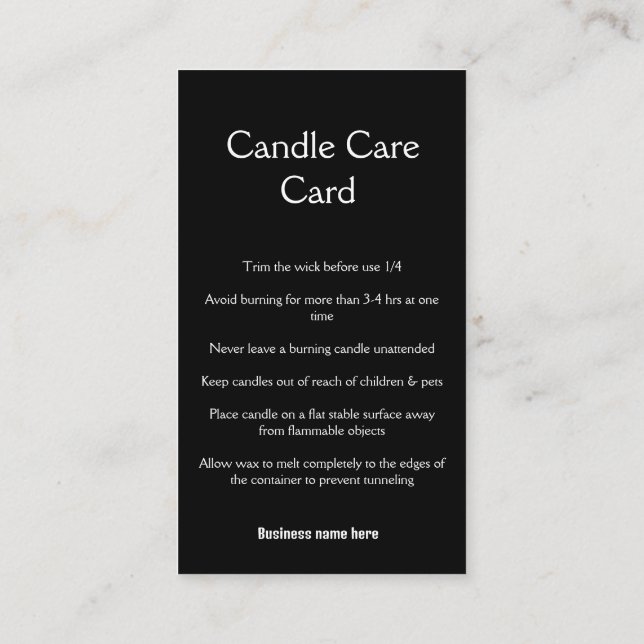 Carte D'accompagnement Candle instructions cire fondre ajouter q r code b (Dos)