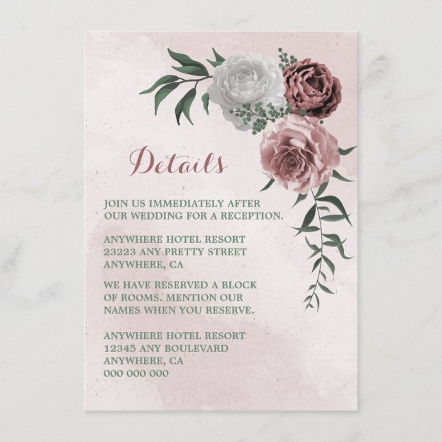 Carte D'accompagnement cannelle rose rose blanc détails floraux (Devant)