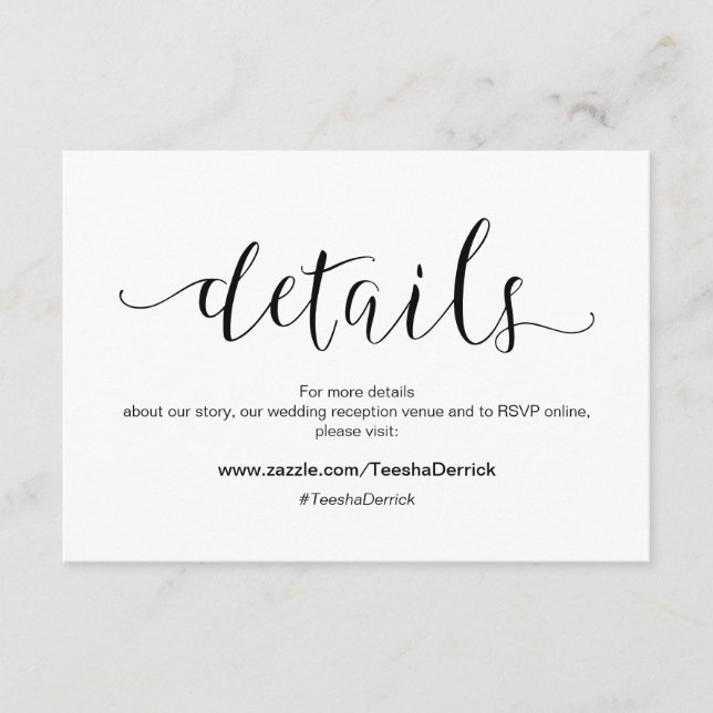 Carte D'accompagnement Caractère noir rustique, Détails du Mariage, RSVP (Devant)