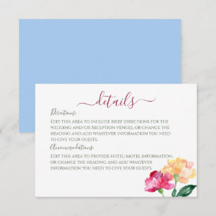Carte D'accompagnement Carnations & Forget Me Nots Détails du Mariage