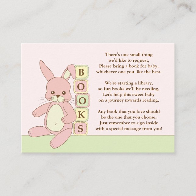 Carte D'accompagnement Carnet de Baby showers de lapin rose Insérer une c (Devant)
