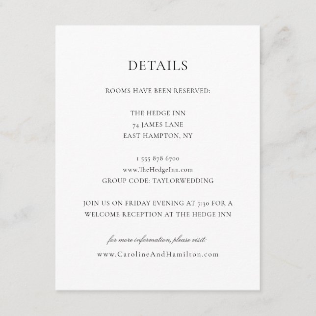 Carte D'accompagnement Caroline Simple Black Script Détails du Mariage (Devant)