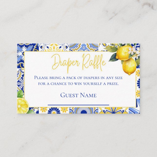 Carte D'accompagnement Carreaux bleus Baby shower citron Barreau Raffin (Devant)