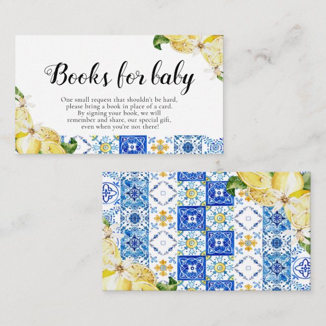 Carte D'accompagnement Carreaux bleus Citrons Baby showers Livres pour Ba (Devant / Derrière)
