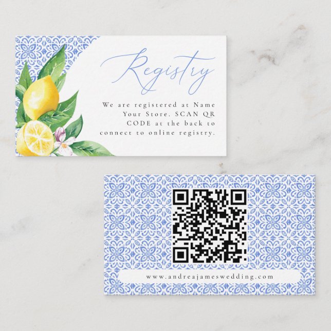Carte D'accompagnement Carrelage bleu italien Positano Lemon Registry Cod (Devant / Derrière)