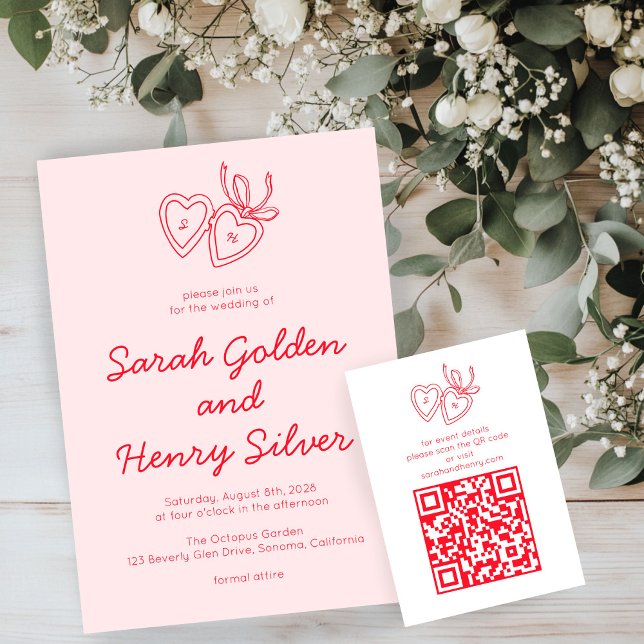 Carte D'accompagnement Carrosserie de serrure de coeur de lunette Esquiss (Whimsical Heart Locket Doodle Sketch CUSTOM QRCode Enclosure Card
)