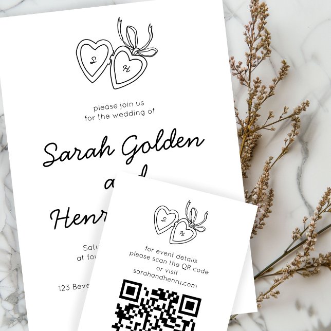 Carte D'accompagnement Carrosserie de serrure de coeur de lunette Esquiss (Whimsical Heart Locket Doodle Sketch CUSTOM QRCode Enclosure Card
)