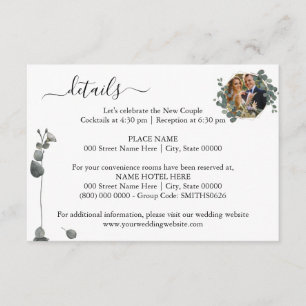 Carte D'accompagnement Carton de détails de mariage au eucalyptus avec ph