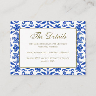 Carte D'accompagnement Carton de détails de mariage Blanc et Bleu