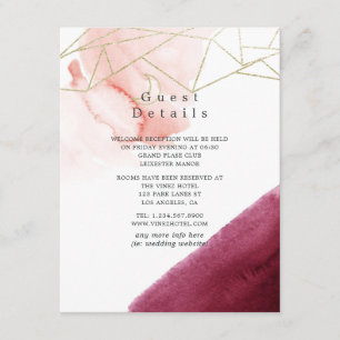Carte D'accompagnement Carton de détails pour invités de mariage aquarell