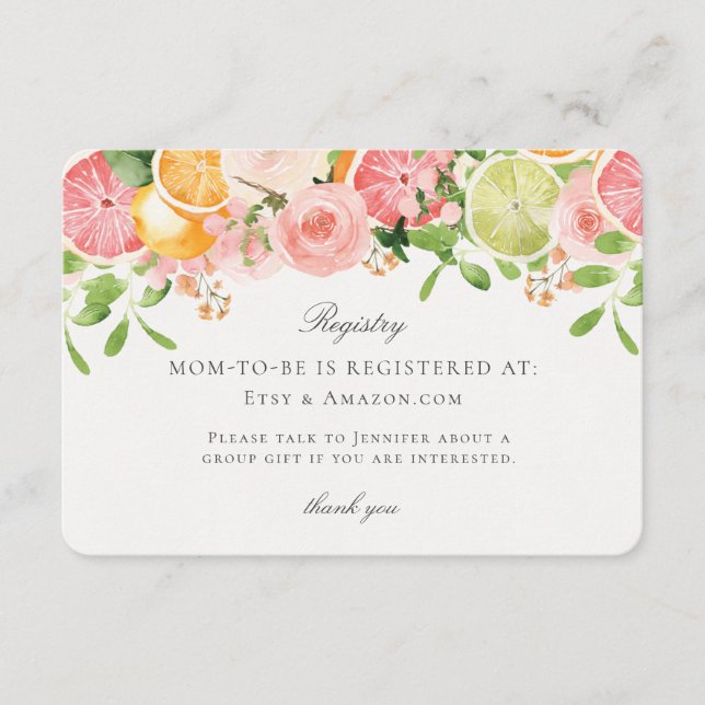 Carte D'accompagnement Carton de Naissance Pastel Citrus Floral Cutie Bab (Devant)