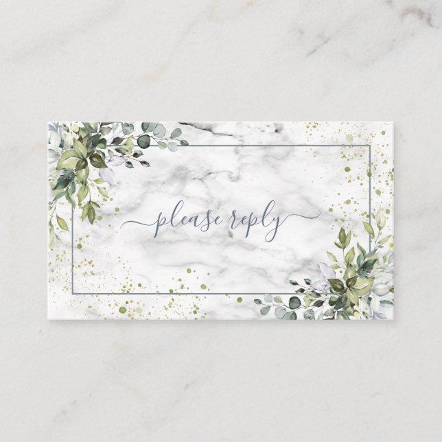 Carte D'accompagnement Carton de réponse de mariage en marbre de verdure  (Devant)