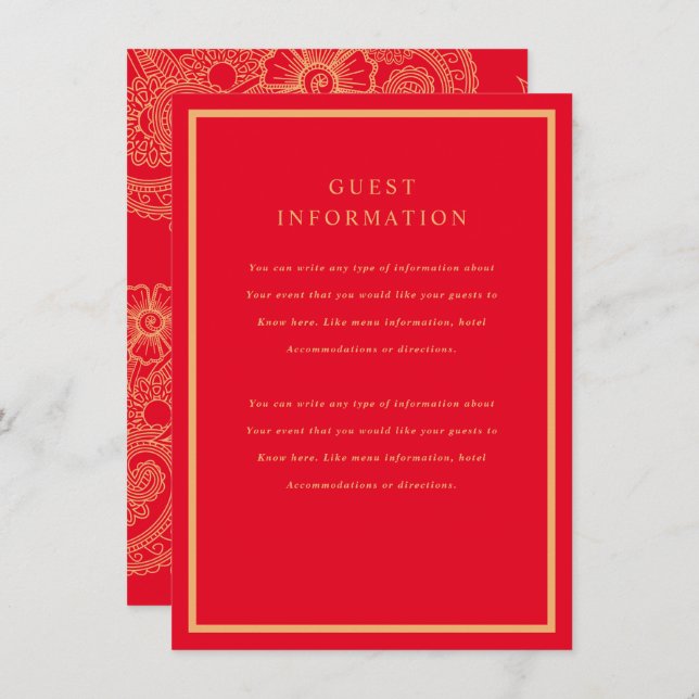 Carte D'accompagnement Carton d'insertion de mariage Mehndi (Devant / Derrière)