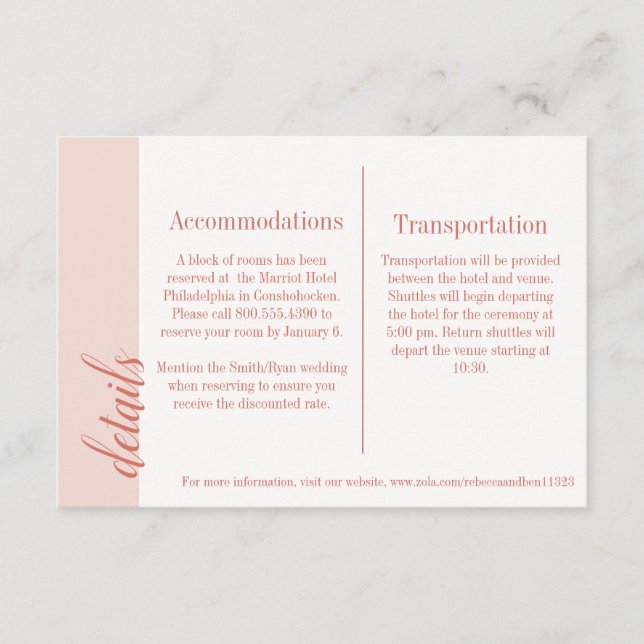 Carte D'accompagnement Carton d'invitation Corail, Mariage Caroline (Devant)