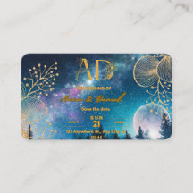 carton d'invitation de mariage bleu marine doré au