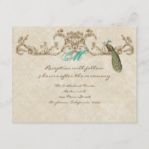 Carte D'accompagnement Carton d'invitation pour la réception Paon Vintage
