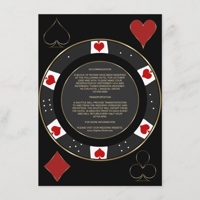 Carte D'accompagnement Casino Vegas Poker Chip Mariage Hébergement (Devant)