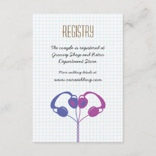Carte D'accompagnement Casques Retro Heart Music Mariage Purple Indigo