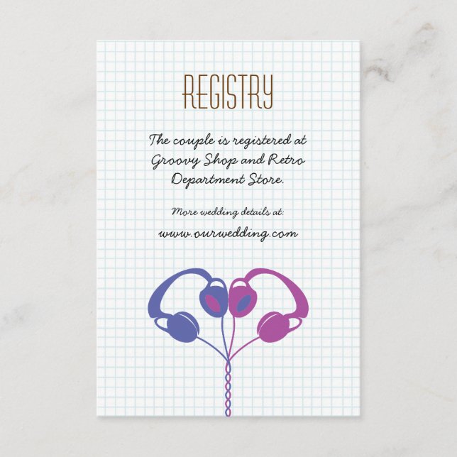 Carte D'accompagnement Casques Retro Heart Music Mariage Purple Indigo (Devant)