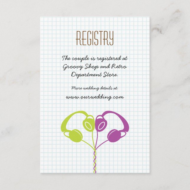 Carte D'accompagnement Casques Retro Heart Music Mariage Purple Lime (Devant)