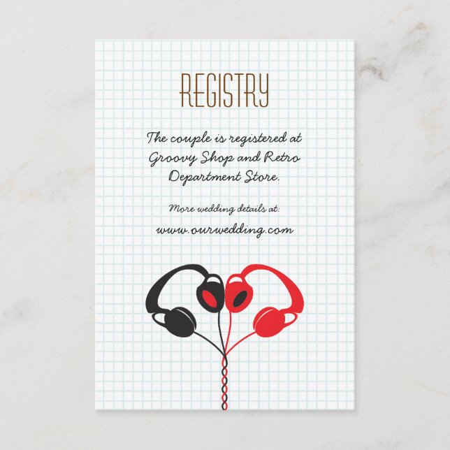Carte D'accompagnement Casques rétro Mariage de musique de coeur Rouge et (Devant)