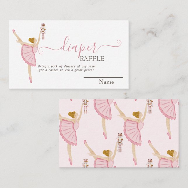 Carte D'accompagnement Casse-Noisette Ballerine Aquarelle Fête Bébé Rose  (Devant / Derrière)