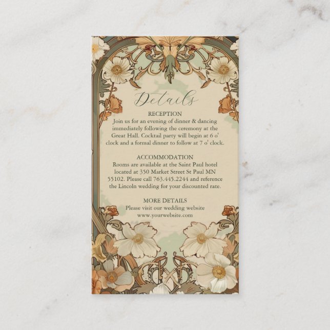 Carte D'accompagnement Célébration Art Nouveau Floral Mariage (Devant)