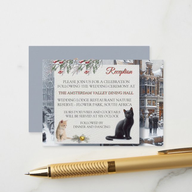 Carte D'accompagnement Célébrations d'hiver dans la neige, avec Kittens (Devant/Arrière en situation)
