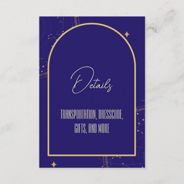 Carte D'accompagnement Céleste Nuit Ciel Marine Mariage bleu et or (Devant)