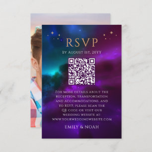 Carte D'accompagnement Céleste violet budget Turquoise QR Code RSVP photo