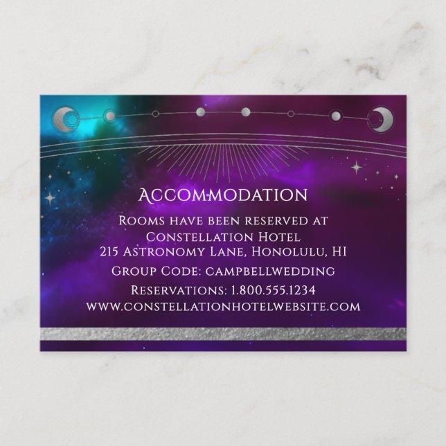 Carte D'accompagnement Céleste Violet Turquoise Sun Moon Stars Hébergemen (Devant)