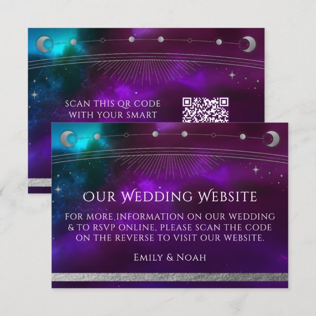 Carte D'accompagnement Celestial Purple Turquoise Mariage site Web RSVP Q (Devant / Derrière)