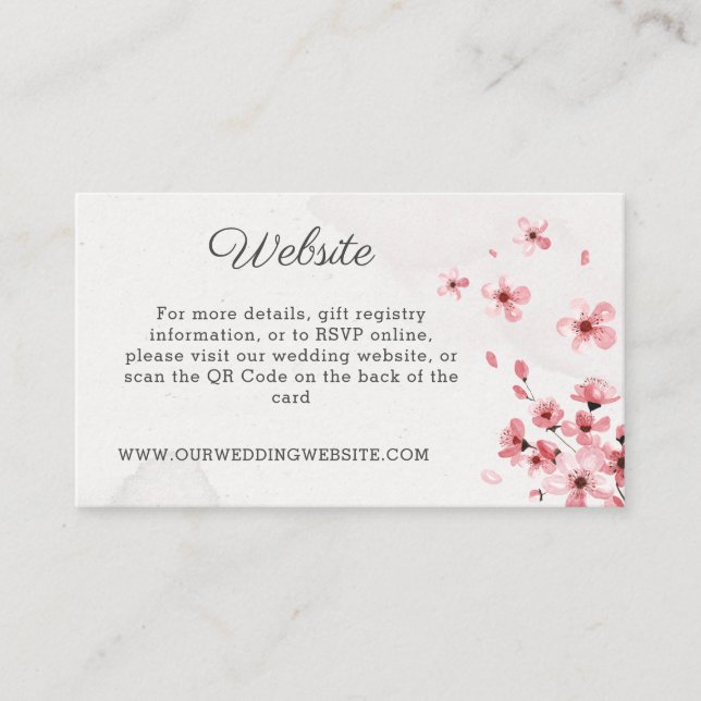 Carte D'accompagnement Cerisier rose fleuri code QR site mariage (Devant)