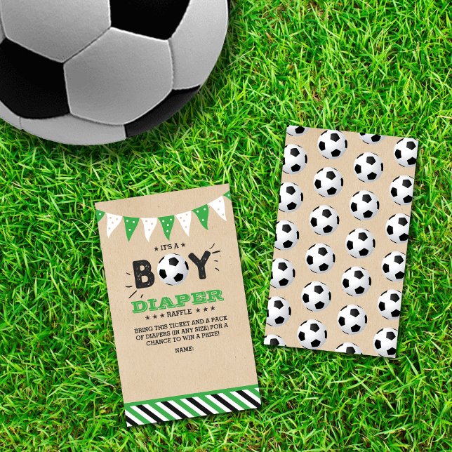 Carte D'accompagnement C'est un garçon ! Baby shower de soccer coed Raffl (Créateur téléchargé)