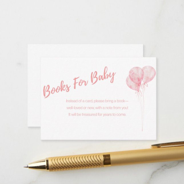 Carte D'accompagnement C'est Une Fille Ballons Rose Livres pour Baby Card (Devant/Arrière en situation)