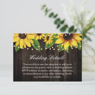 Carte D'accompagnement Chaîne de tournesol en bois Lumières Mariage Héber