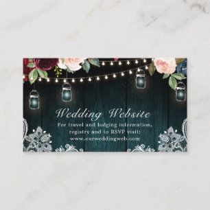 Carte D'accompagnement Chaîne florale bordeaux lumières Mason Jar Mariage