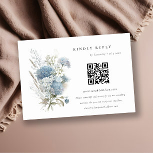 Carte D'accompagnement Chalet bleu Dusky Mariage Floral QR Code RSVP