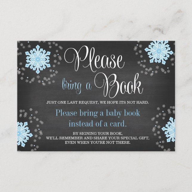 Carte D'accompagnement Chalkboard Blue Snowflake Baby shower Apportez un  (Devant)