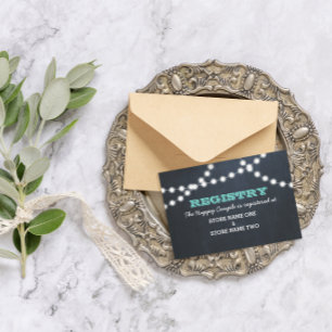 Carte D'accompagnement Chalkboard Lights Turquoise Bride Mariage Registre