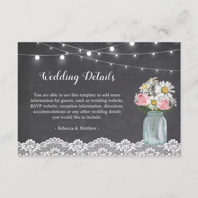 Carte D'accompagnement Chalkboard Mason Jar Réception de mariage floral