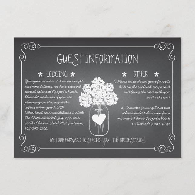 Carte D'accompagnement Chalkboard Mason Jar Rustic Guest Card (Devant)