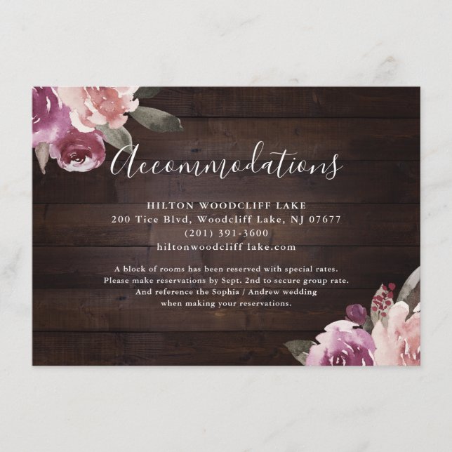 Carte D'accompagnement Chambres en bois rustique mauve fleuri (Devant)