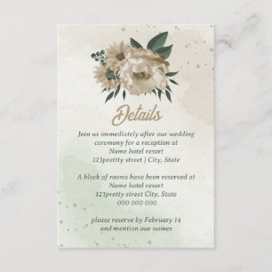 Carte D'accompagnement champagne fleurs verdure mariage